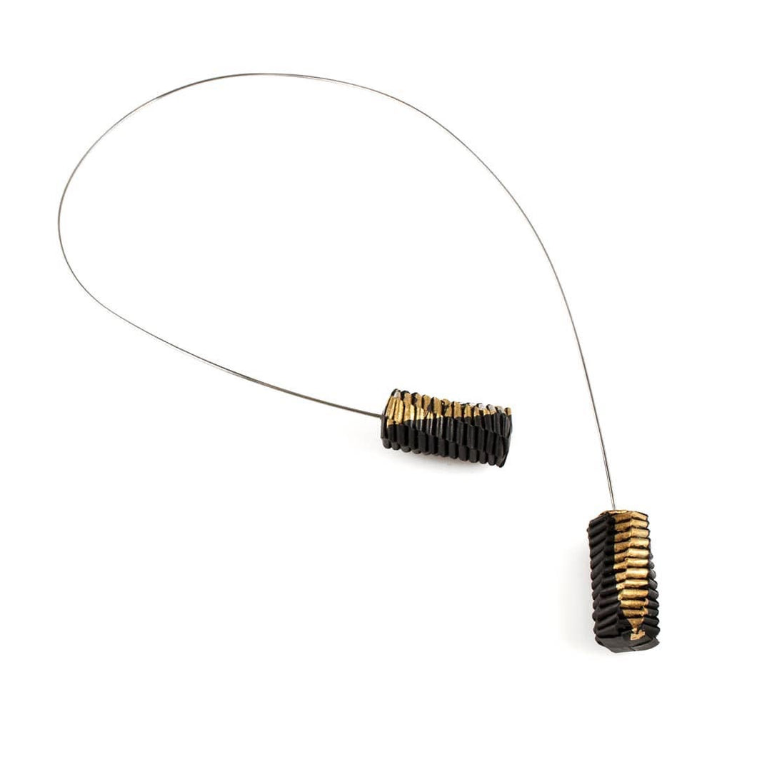 Due Necklace in Black and Gold Leaf