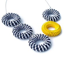 Load image into Gallery viewer, Black and White and Yellow Five Circles Necklace
