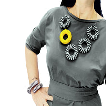 Load image into Gallery viewer, Black and White and Yellow Five Circles Necklace
